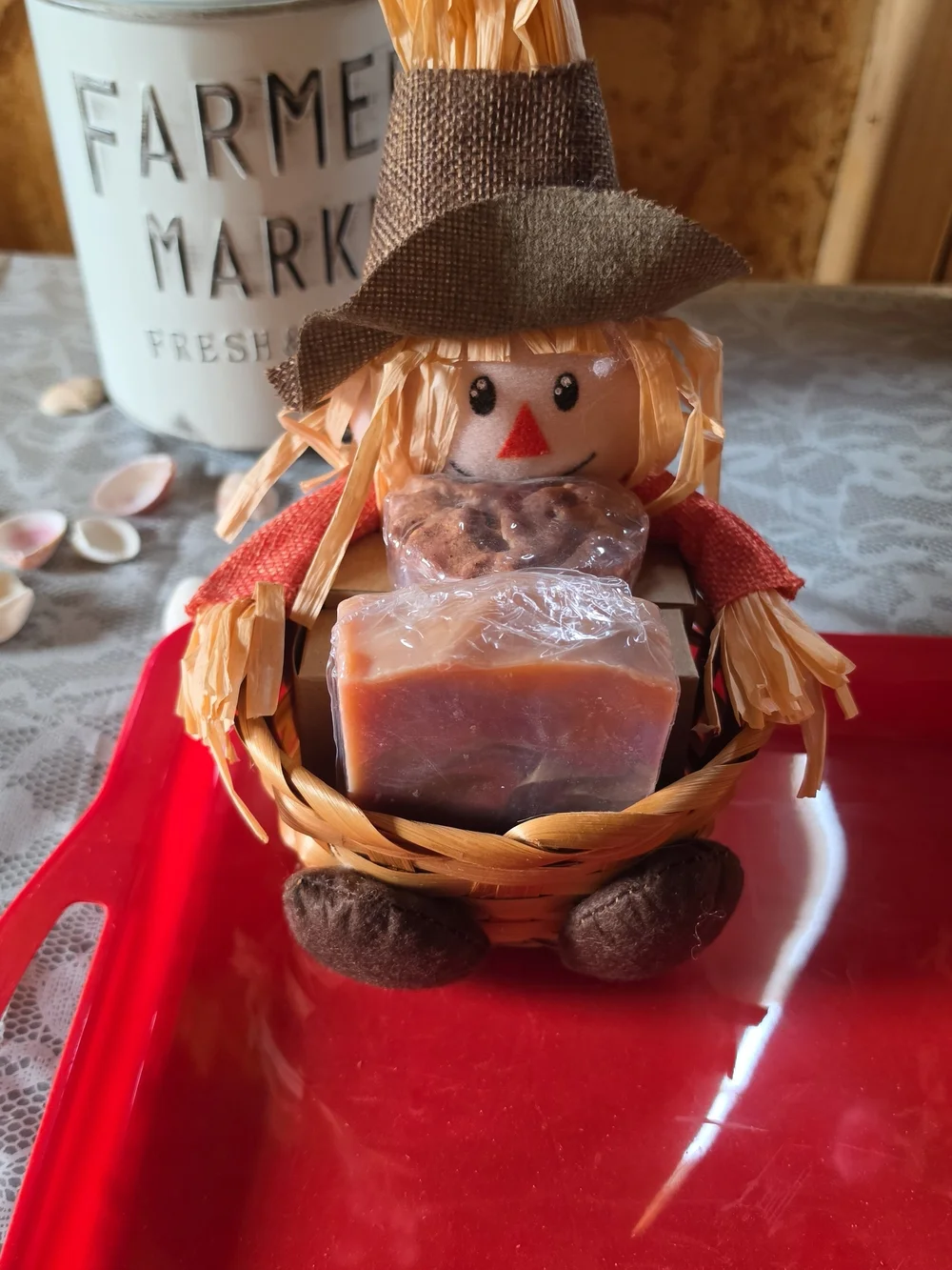 Handmade Orange Brown Soap Gift - Scarecrow Basket